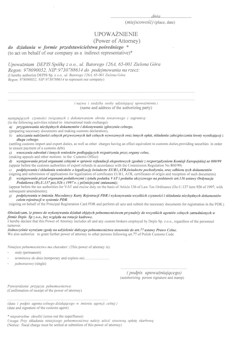 upoważnienie pośrednie